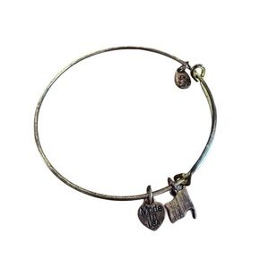 Alex and Ani Gold Charm Bracelet with Heart and Made in USA Flag Charms